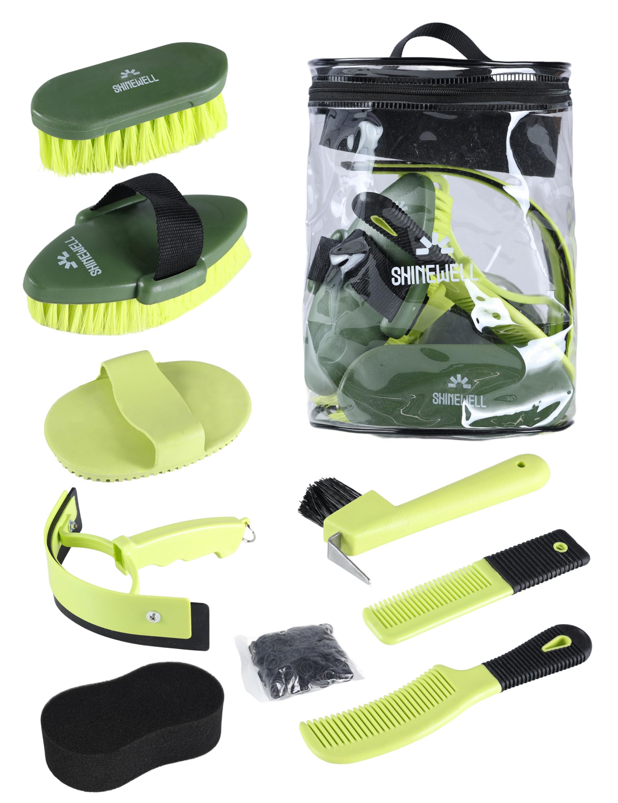 Shinewell Horse Grooming Kit, Complete Horse Brush Set, Equine Grooming Tools for Shedding & Daily Care Orange
