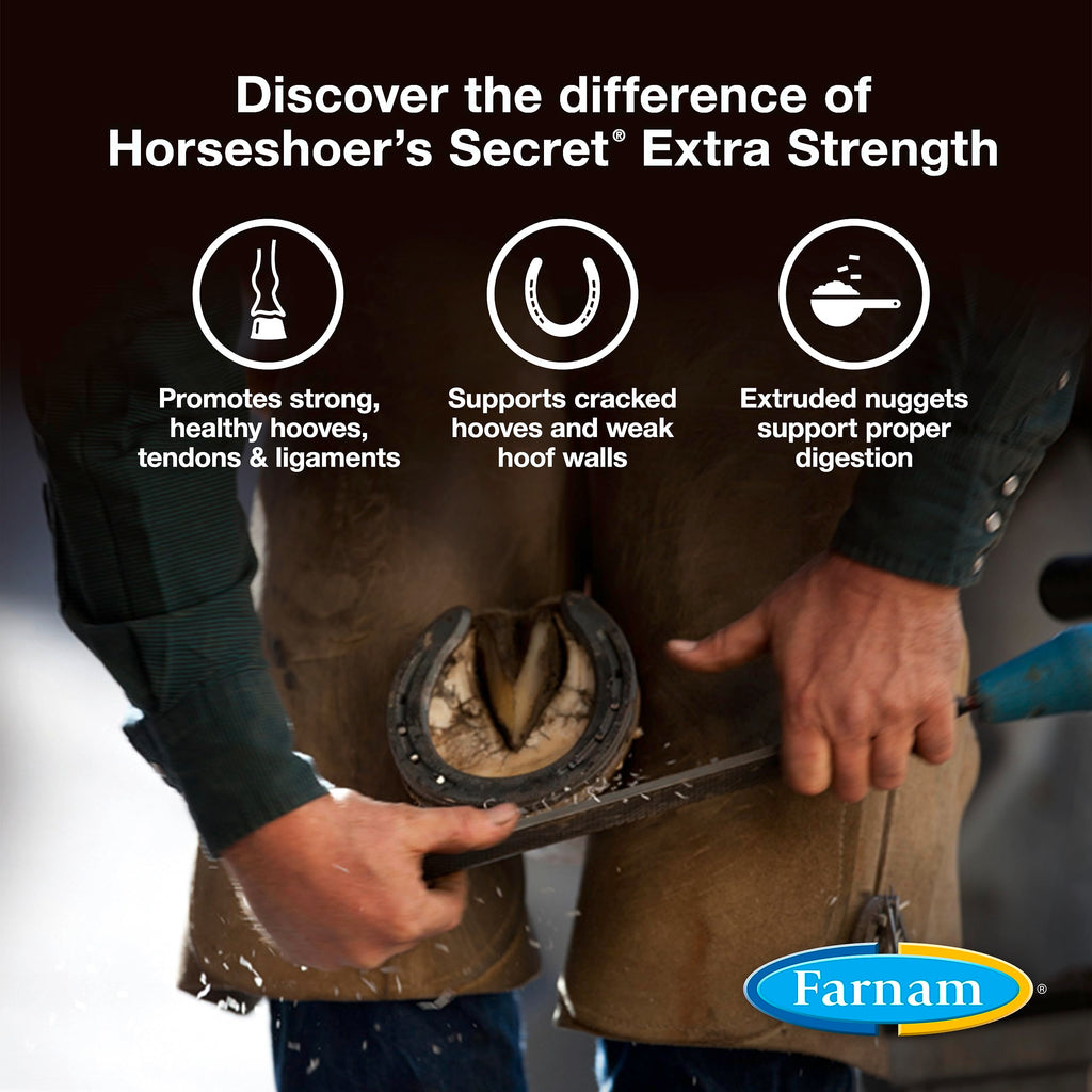 Suplemento de biotina Farnam Horseshoer's Secret Extra Strength para cascos y tejido conectivo con aminoácidos para cascos, tendones y ligamentos fuertes y saludables, 3.4 kg, suministro para 60 días