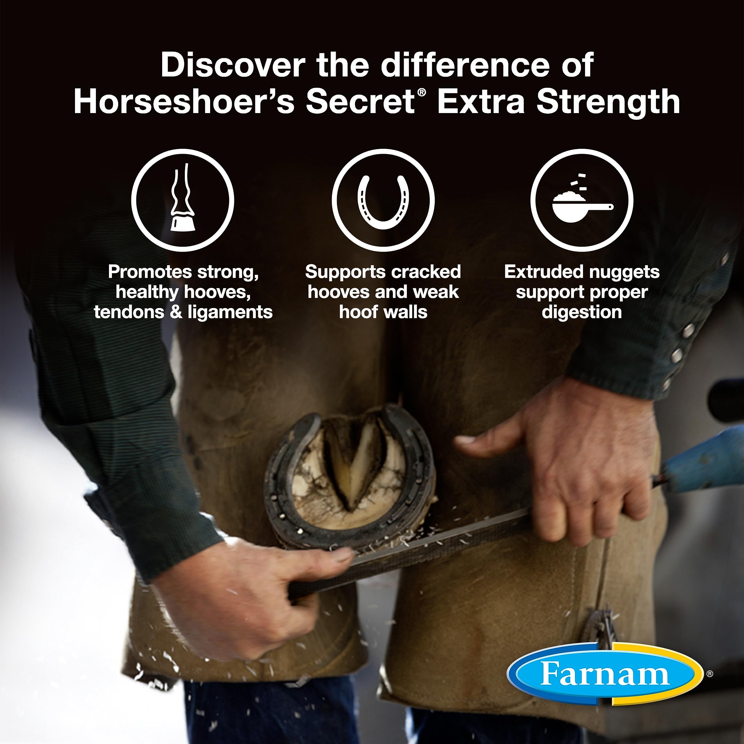 Farnam Horseshoer's Secret Extra Strength Hoof & Connective Tissue Biotin Supplement with Aminos for Strong, Healthy Hooves, Tendons & Ligaments, 7.5 lbs, 60-Day Supply