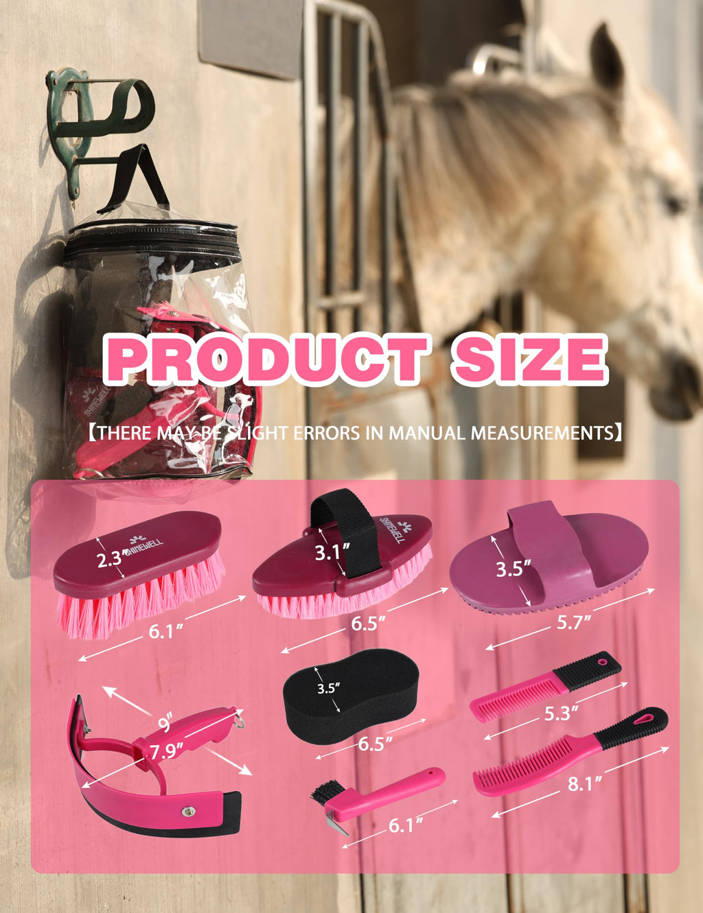 Kit de aseo Shinewell para caballos, set completo de cepillos para caballos, herramientas de aseo equino para muda y cuidado diario Naranja