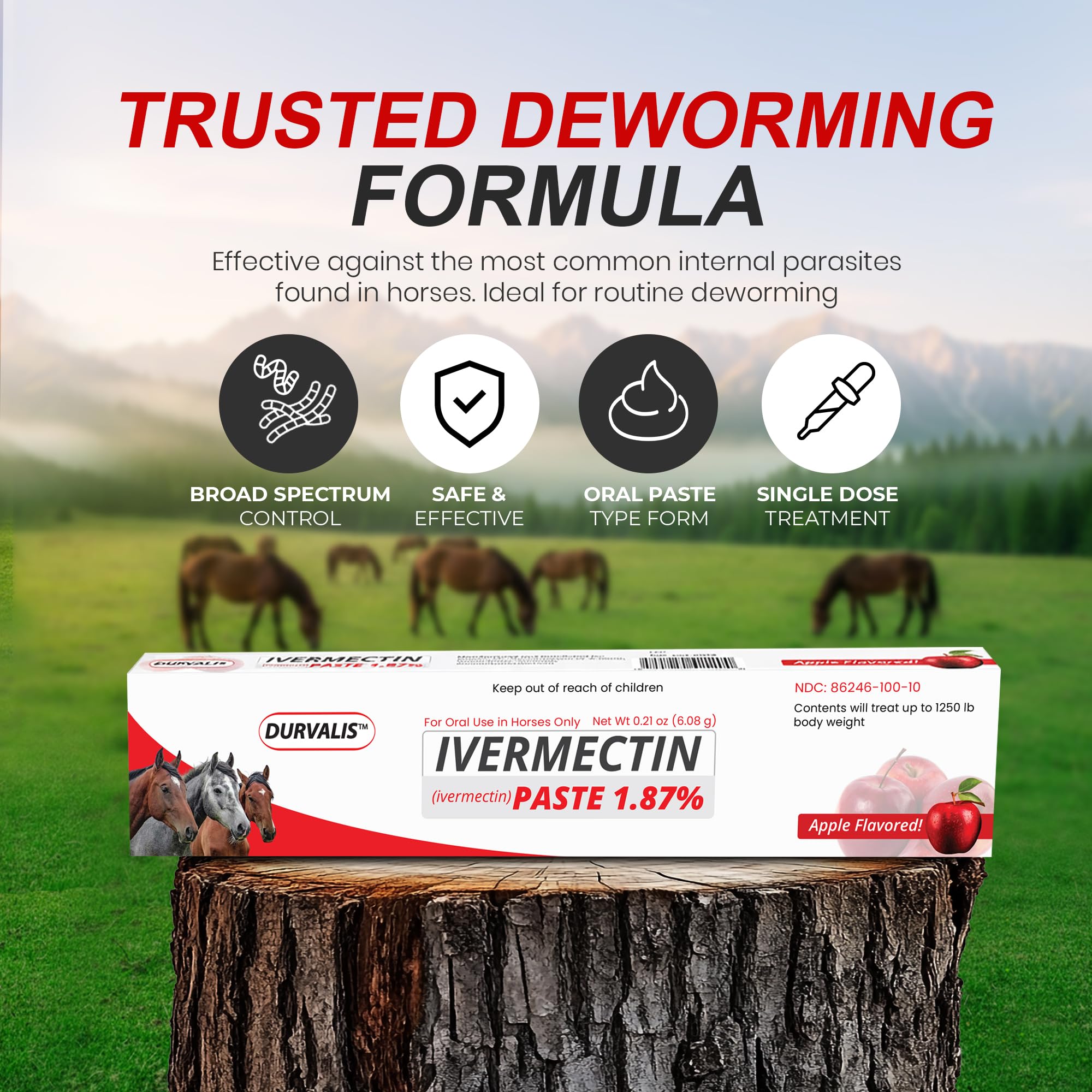 Ivermectin Horse Paste 1.87% Dewormer 6.08g Dose-Effective Appled Flavored Ivermectin Paste for Equine Care,Horse Deworming Paste -for Horses Up to 1250 lb (24 Pack)