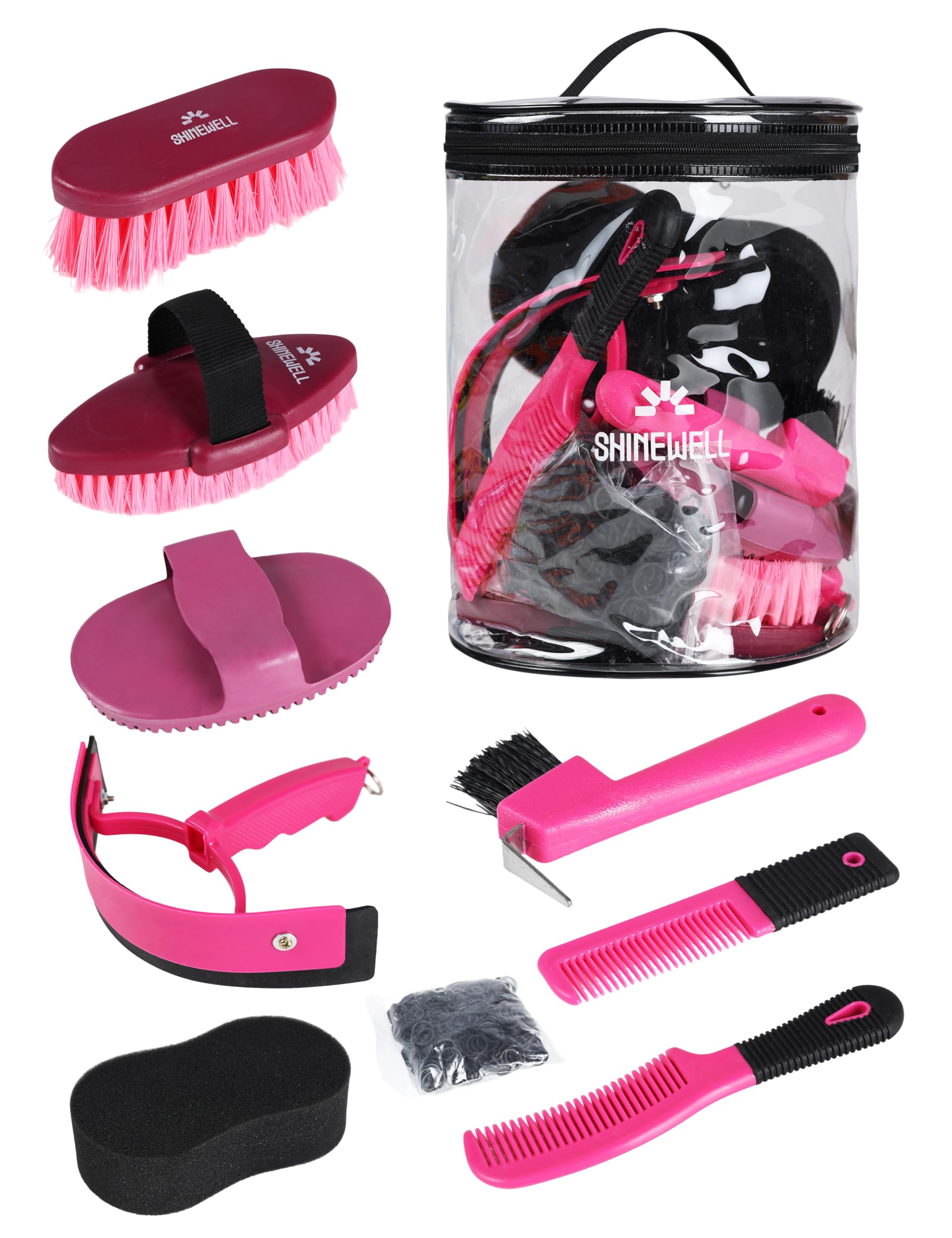 Shinewell Horse Grooming Kit, Complete Horse Brush Set, Equine Grooming Tools for Shedding & Daily Care Orange