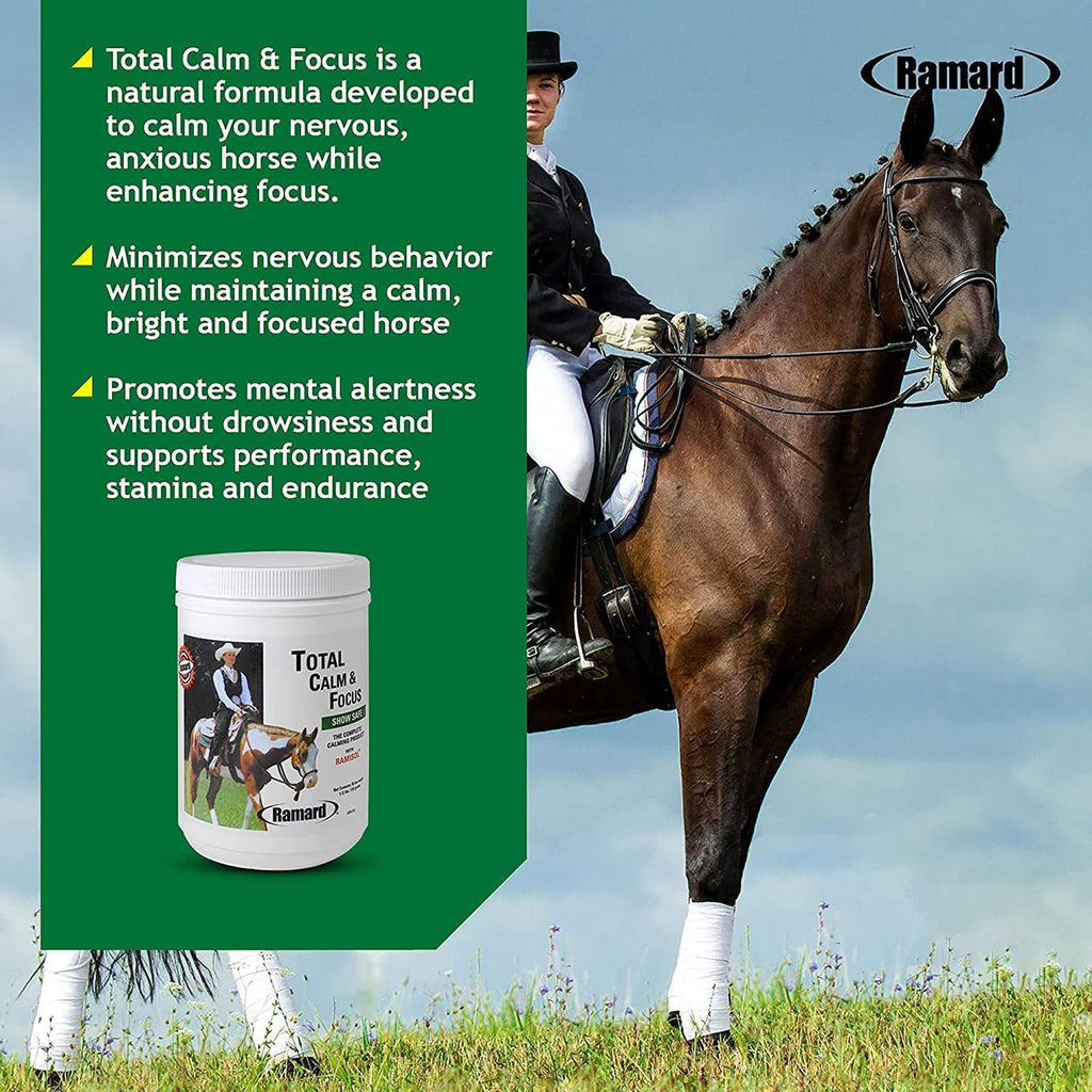 Ramard Total Calm and Focus for Horses Supplement - Magnesium & Calming Formula for Horse Show, Training, Performance Mental Alertness Without Drowsiness, Show Safe, Equine Supplies 1oz Syringe 3Packs