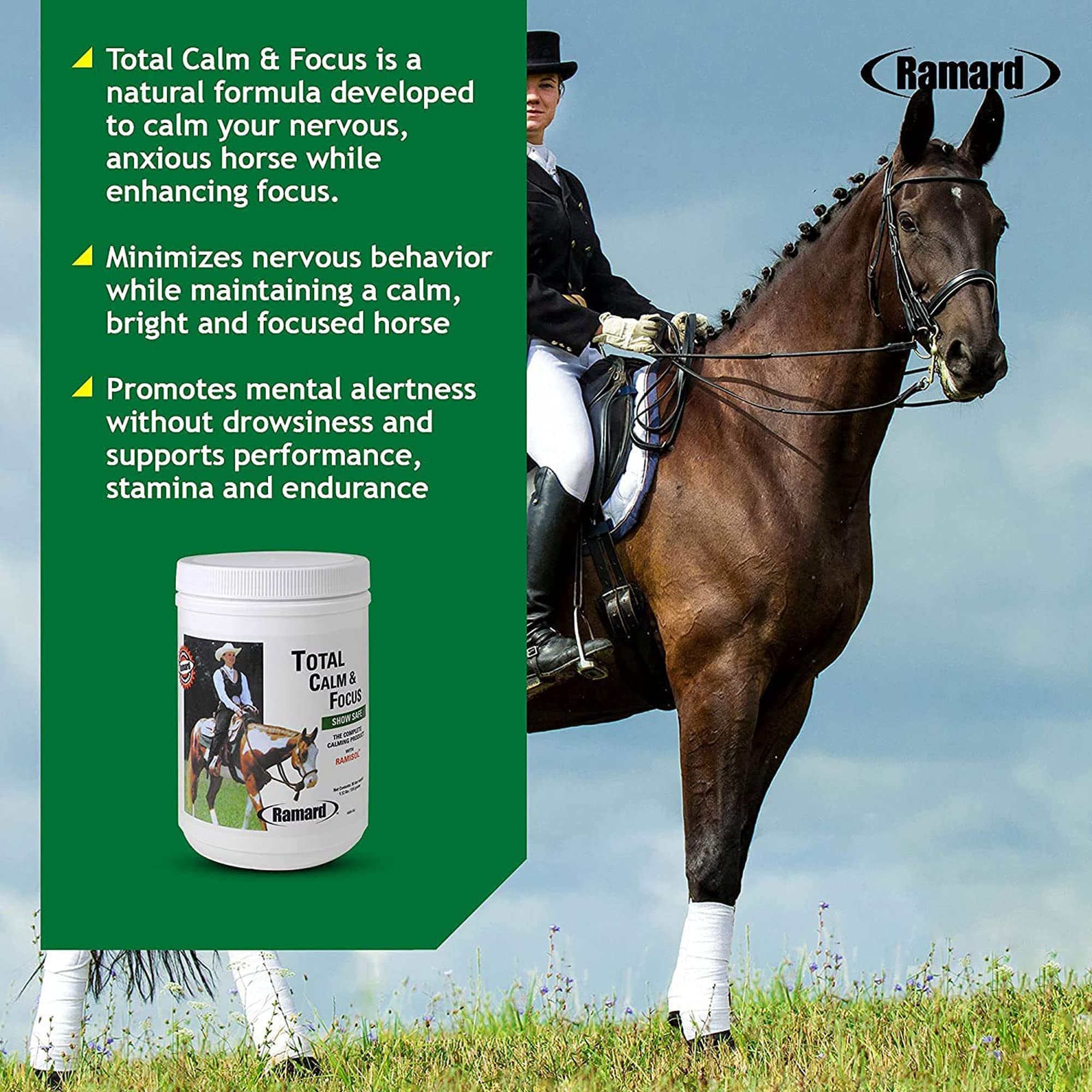 Ramard Total Calm and Focus for Horses Supplement - Magnesium & Calming Formula for Horse Show, Training, Performance Mental Alertness Without Drowsiness, Show Safe, Equine Supplies 1oz Syringe 3Packs