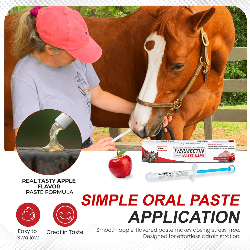 Ivermectin Horse Paste 1.87% Dewormer 6.08g Dose-Effective Appled Flavored Ivermectin Paste for Equine Care,Horse Deworming Paste -for Horses Up to 1250 lb (24 Pack)