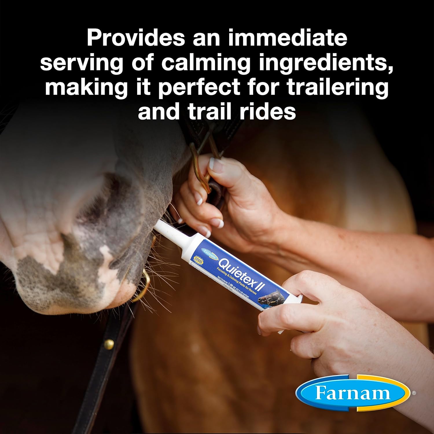 Farnam Quietex II Horse Calming Paste, 32.5 ml Syringe, Manage Nervous Behavior & Keep Horses Calm, Focused & Composed, 7 Stress-Relieving Ingredients, Calm Magnesium Supplement