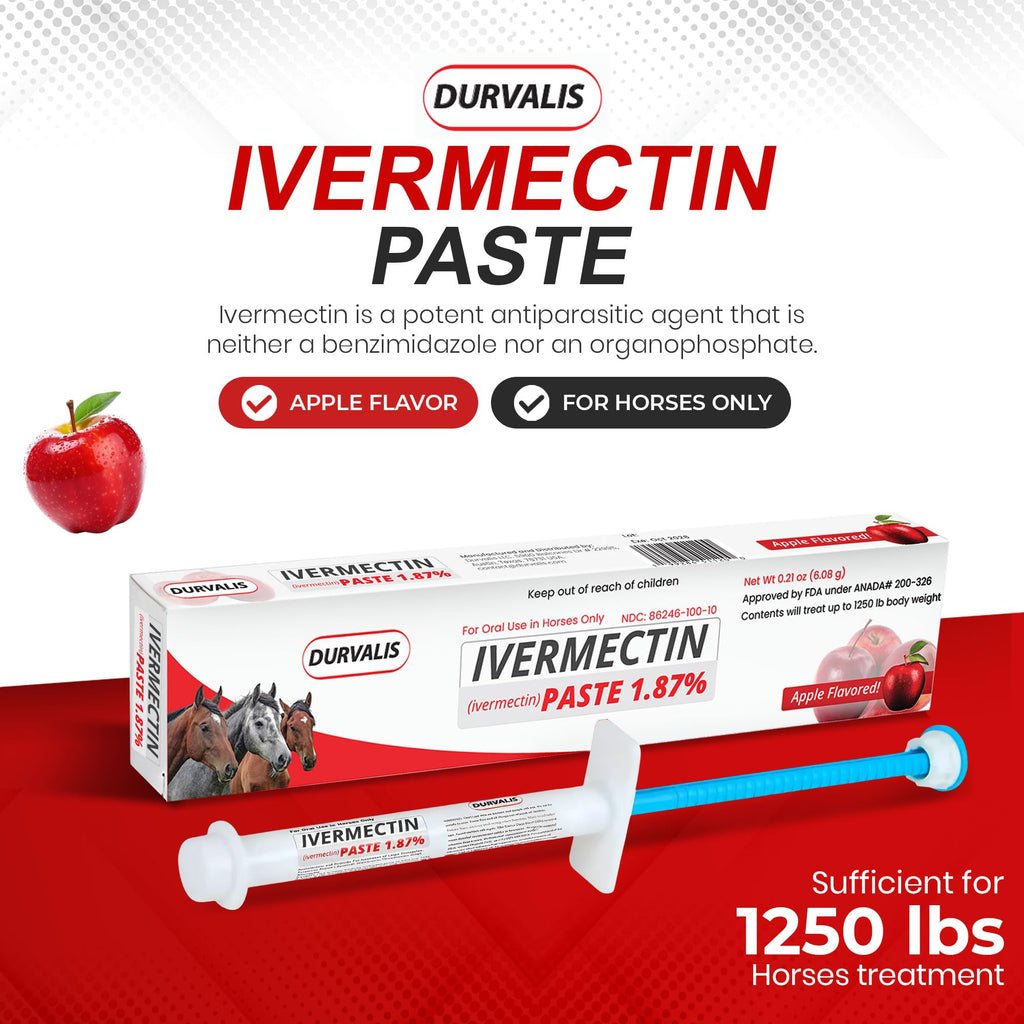 Ivermectin Horse Paste 1.87% Dewormer 6.08g Dose-Effective Appled Flavored Ivermectin Paste for Equine Care,Horse Deworming Paste -for Horses Up to 1250 lb (24 Pack)