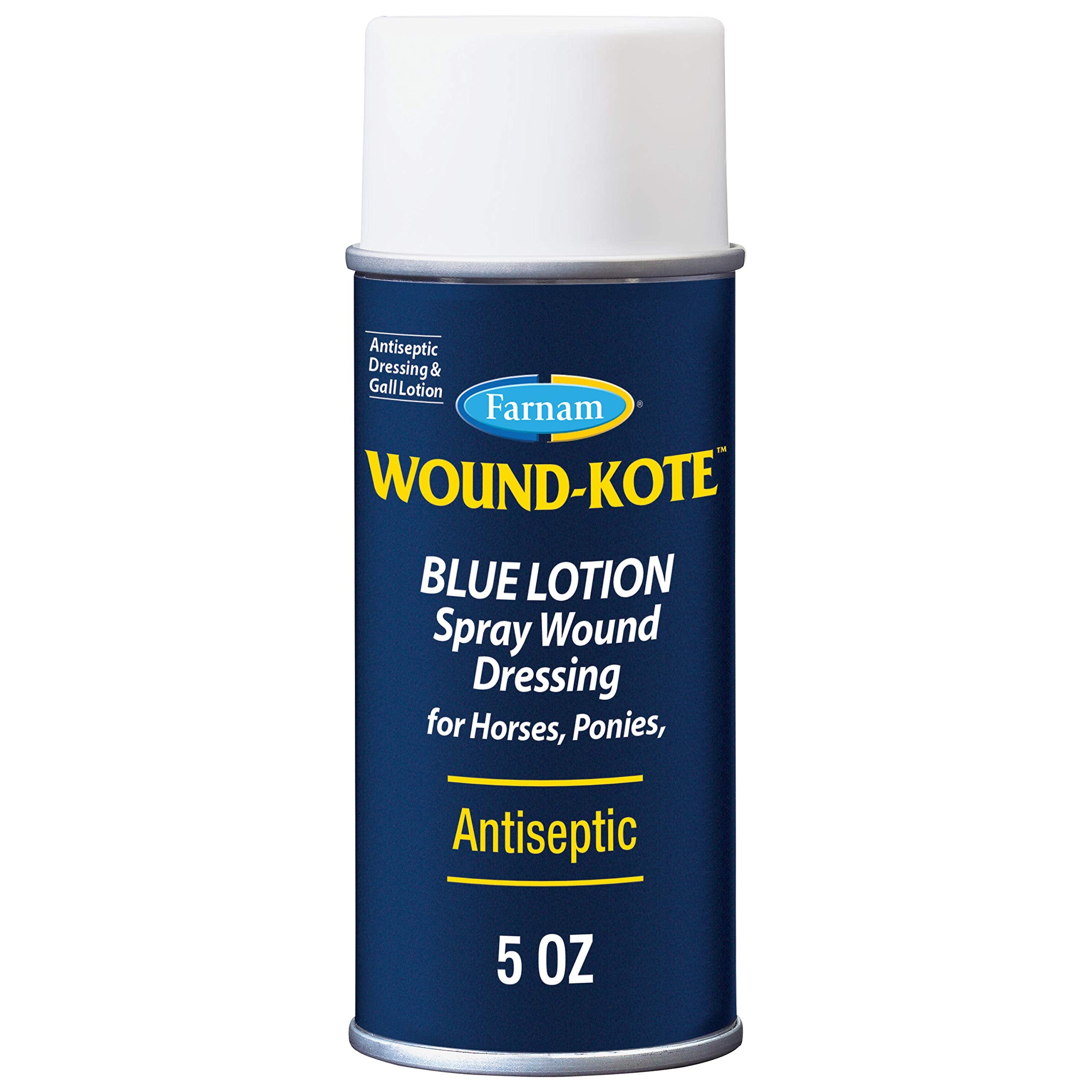 Farnam Wound-Kote Blue Lotion Spray Horse Wound Care for use on Horses and Dogs, Antiseptic Properties, for Minor Wounds, Cuts and Sores, 7 Oz.