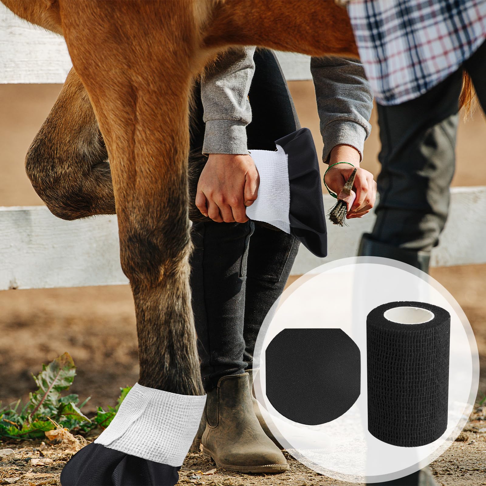 Aliceset 30 Pack Horse Hoof Tape with 6 Rolls of Vet Wrap, Breathable Cushion Hoof Packing Colorful Strong Sticky Foot Wrap for Horses Hoove Wound Care Laminitis Abscess Treatment(Colorful)