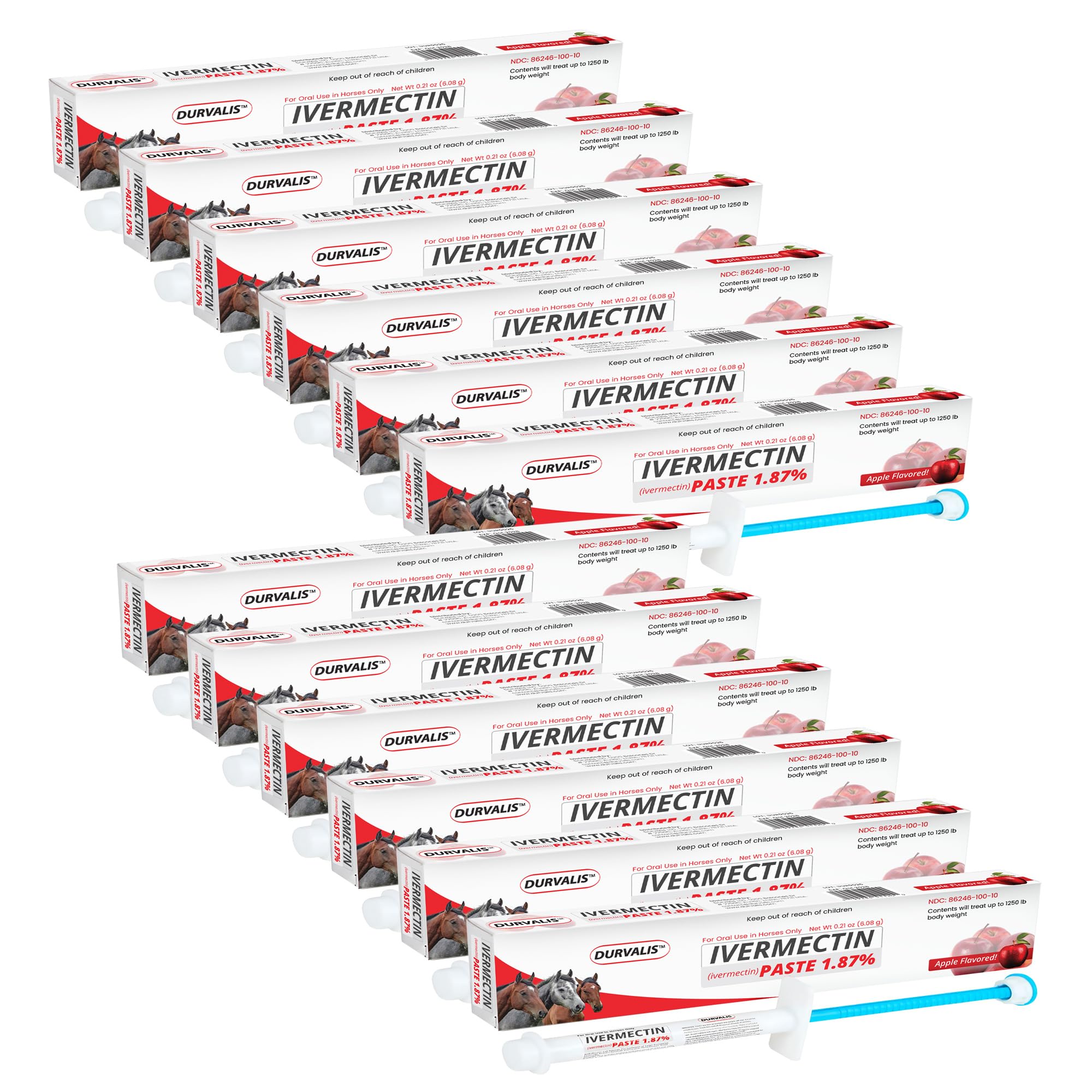 Ivermectin Horse Paste 1.87% Dewormer 6.08g Dose-Effective Appled Flavored Ivermectin Paste for Equine Care,Horse Deworming Paste -for Horses Up to 1250 lb (24 Pack)