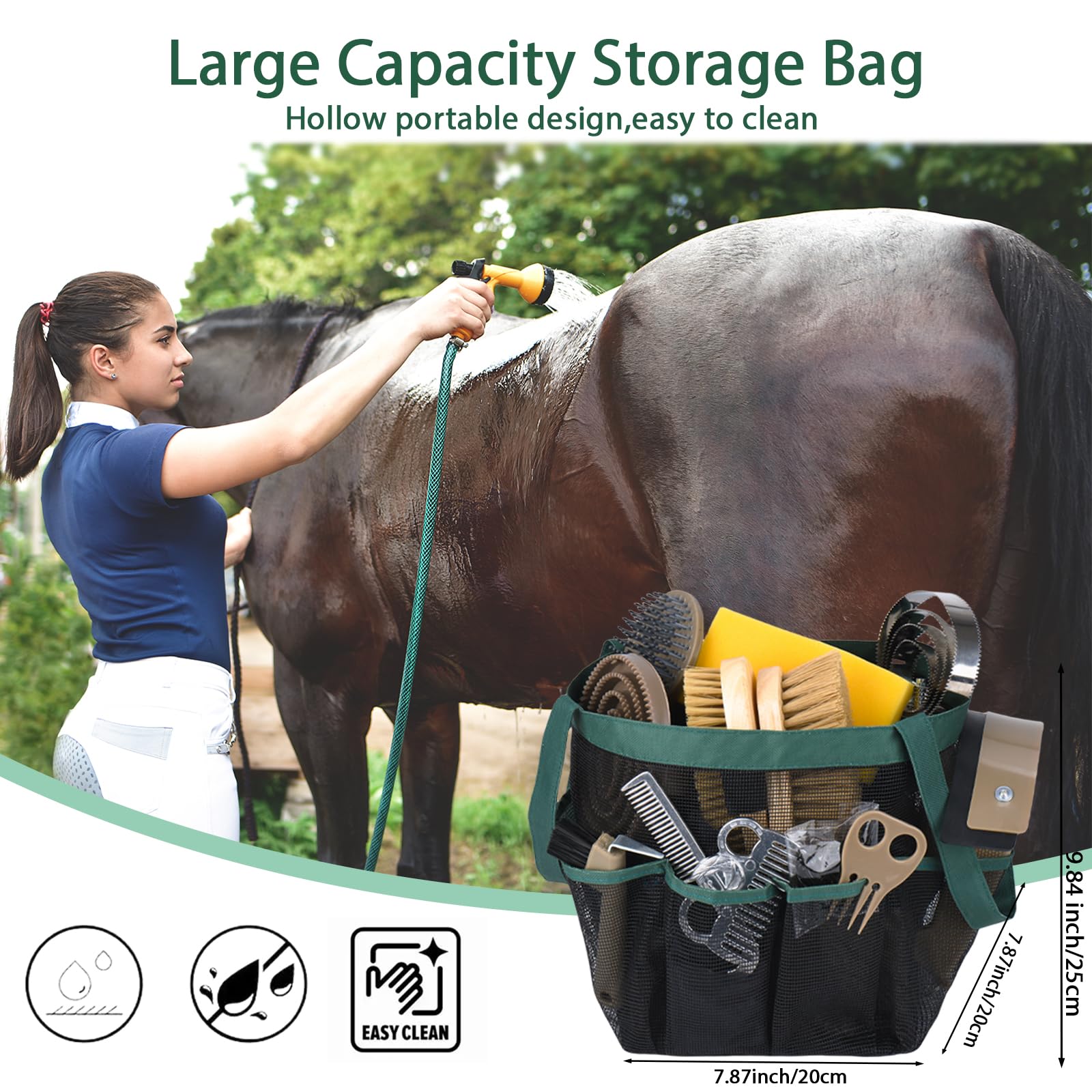 Horse Grooming Kit 13 Piece, Horse Brushes for Grooming Supplies Set with Organizer Bag, Horse Brush & Curry Comb for Effective Cleaning, Gift for Horses Riders Beginners