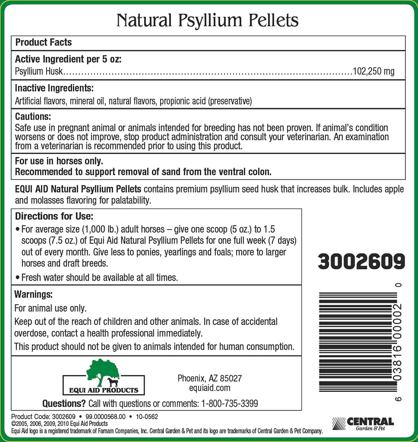 Farnam Equi Aid Natural Horse Psyllium Pellets, Supports Removal of Sand & Dirt From Ventral Colon, Horse Digestion Support, Fiber Supplement, Apple/Molasses, 20 lb