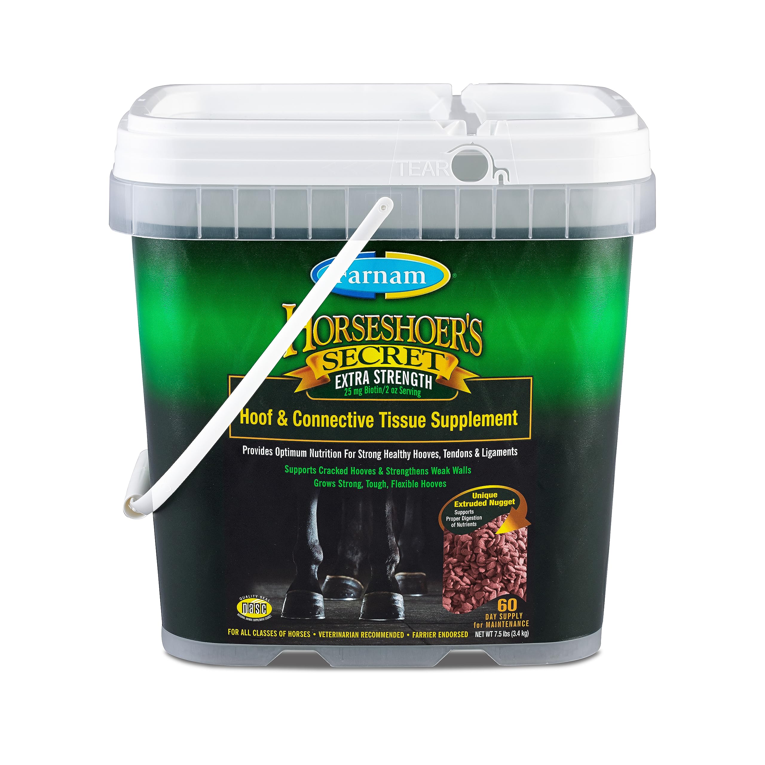 Farnam Horseshoer's Secret Extra Strength Hoof & Connective Tissue Biotin Supplement with Aminos for Strong, Healthy Hooves, Tendons & Ligaments, 7.5 lbs, 60-Day Supply