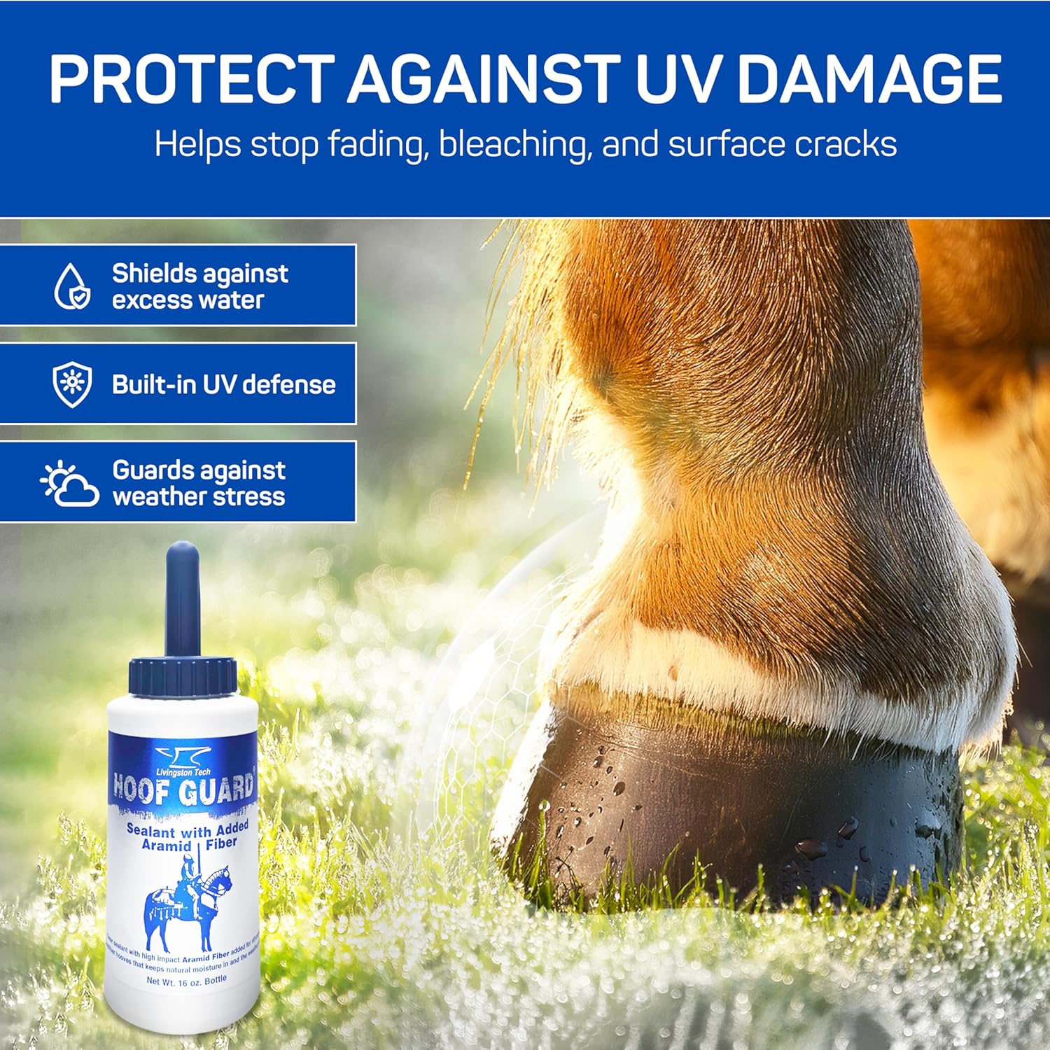 Hoof Guard Sealant for Horses 16oz – Fiber-Fortified Hoof Sealant with Aramid for Stronger Hooves – Professional Hoof Hardener That Fills Cracks, Locks In Moisture & Shields Against Thrush & UV Damage