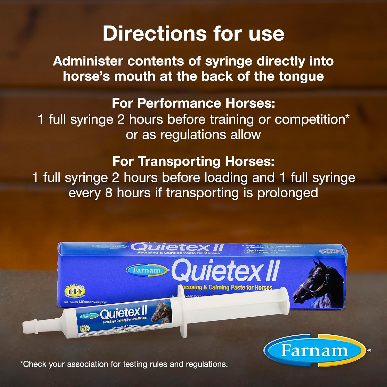 Farnam Quietex II Horse Calming Paste, 32.5 ml Syringe, Manage Nervous Behavior & Keep Horses Calm, Focused & Composed, 7 Stress-Relieving Ingredients, Calm Magnesium Supplement
