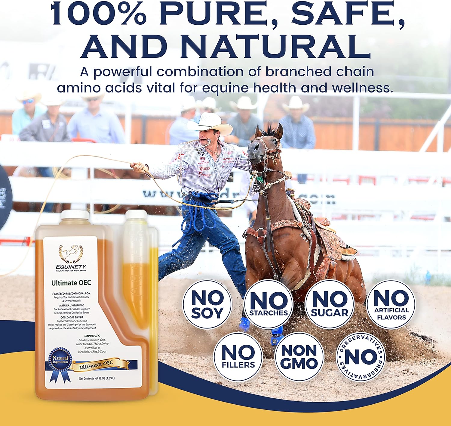 Suplemento ecuestre definitivo OEC – Omega 3, vitamina E, aceite de linaza para caballos – Defensa del pelaje, soporte articular y de pezuñas – Aceite equino aprobado por veterinarios para un peso saludable, músculos y recuperación